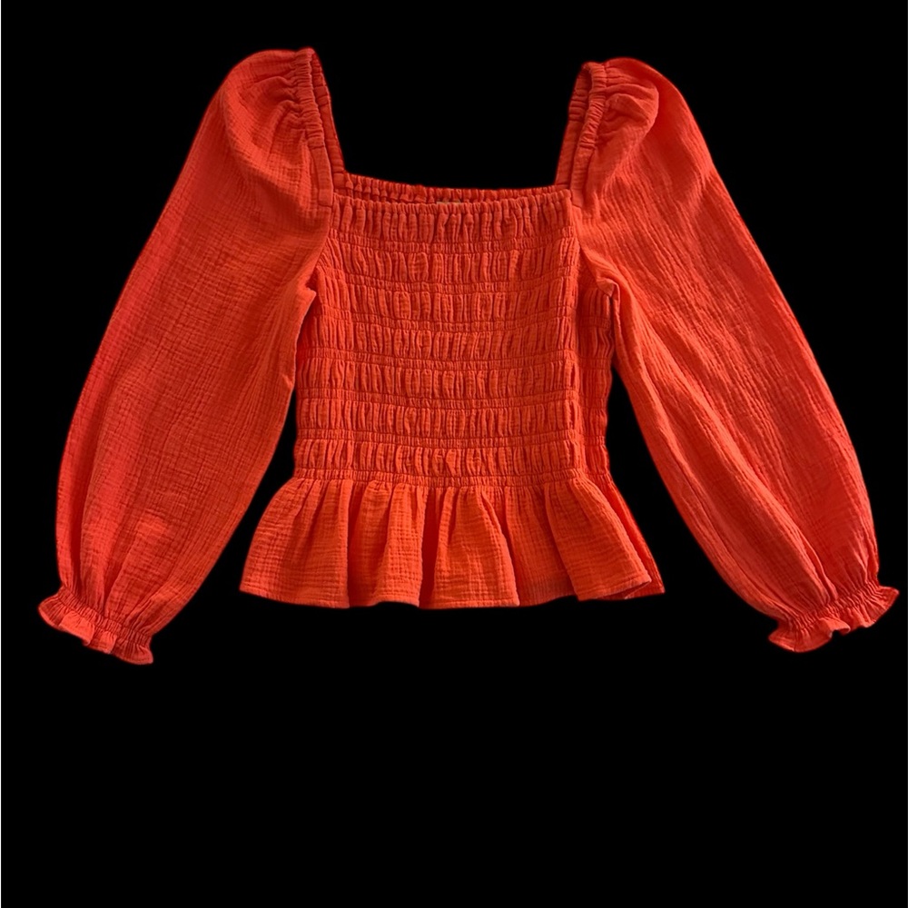 Women's Salmon/Pink/Orange Smocked Cotton Top - Medium- J. Crew new with no tags